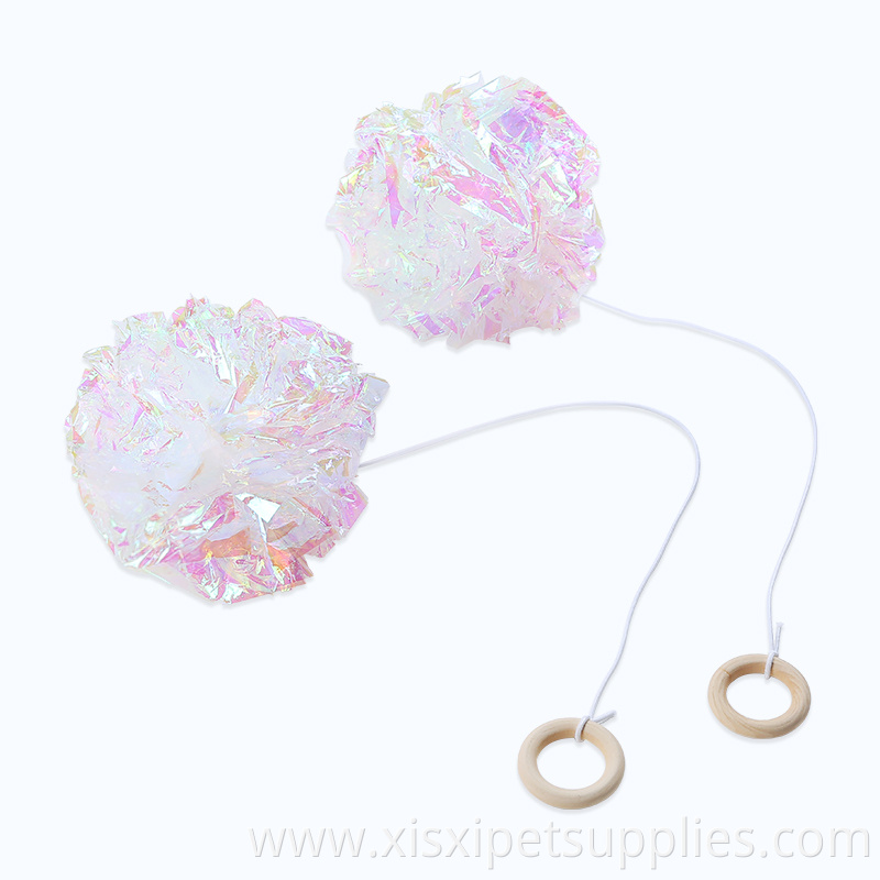 Hot selling candy-colored crinkle paper ball wooden ring cat teaser toy
